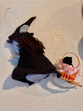 Vintage Handcrafted Felt Witch Mouse Halloween Ornament - Primitive Folk Art